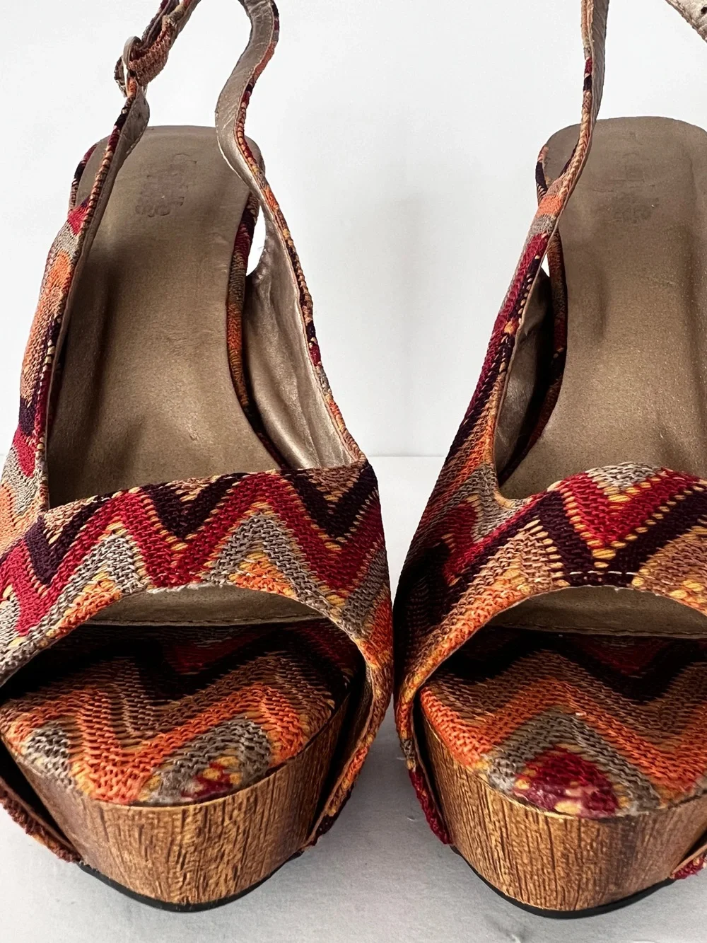 Charlotte Russe Boho Platform Slingback Heels Size 9 Chevron Tribal Wood Heel